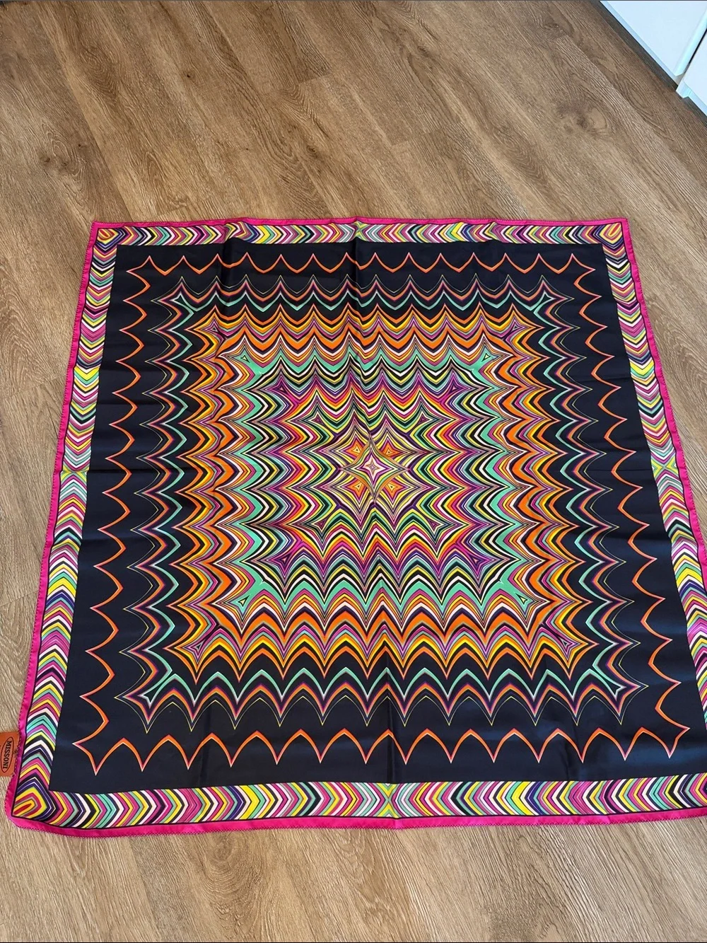 Missoni Multicolor Geometric Silk Scarf in Black & Fuchsia